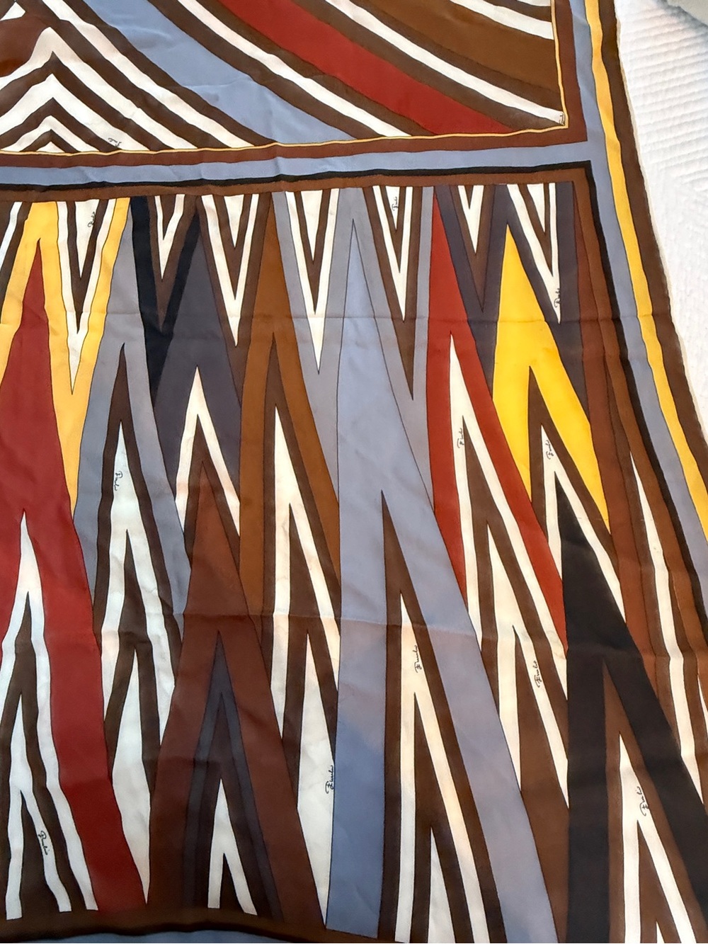 Emilio Pucci Multicolor Geometric Scarf in Brown, Yellow - Picture 3 of 9